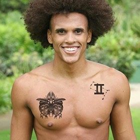 Tatouage Éphémère Signe astrologique gémeaux - 1 Feuille de faux tattoos astro | Bras, épaule, dos, cuisse, jambe | Noir | Ta...