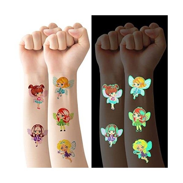 AOMIG Tatouage Temporaire pour Enfant, 10 Feuilles Dinosaures Mignons lumineux Tatouage Ephémère Kit Tatoo, Fournitures de Fê