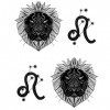 Tatouage Éphémère Signe astrologique lion - 1 Feuille de faux tattoos lion | Bras, épaule, dos, mollet, cuisse, jambe | Noir 