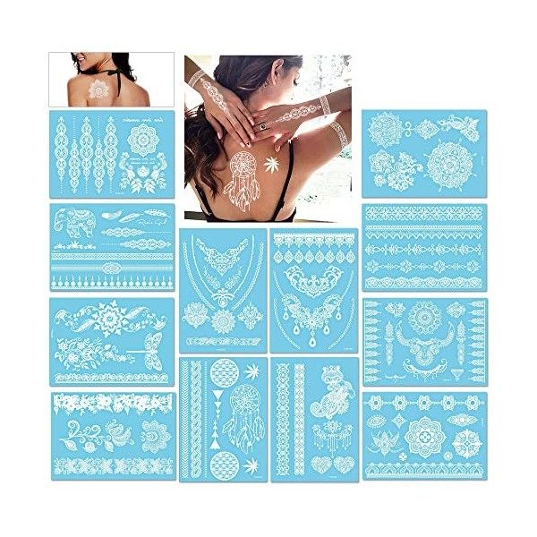 Tatouages temporaires femmes, Konsait Tatouages Temporaires bras poignet blanc body tattoo Sticker faux tatouages autocollant