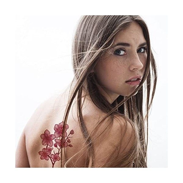Tatouage Éphémère Fleur de Cerisier - 1 Feuille d1 faux tattoo fleur | Bras, épaule, mollet, cuisse, jambe | Rose | Tatouage ...