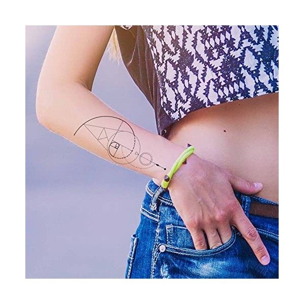 Tatouage Éphémère ligne et courbes - 1 Feuille de faux tattoos géométriques | Bras, épaule, dos, mollet, cuisse, jambe | Noir...