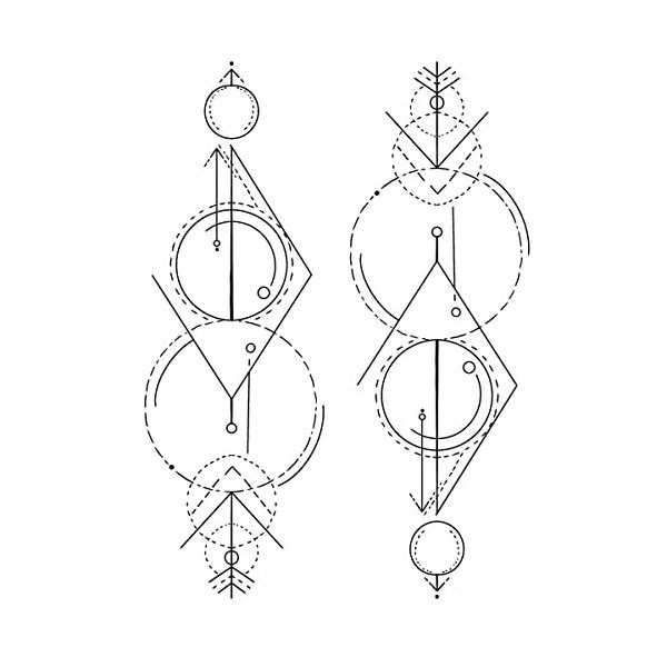 Tatouage Éphémère ligne et courbes - 1 Feuille de faux tattoos géométriques | Bras, épaule, dos, mollet, cuisse, jambe | Noir...
