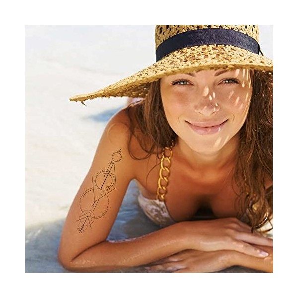 Tatouage Éphémère ligne et courbes - 1 Feuille de faux tattoos géométriques | Bras, épaule, dos, mollet, cuisse, jambe | Noir...