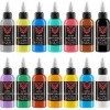 DLD Lot de 14 encres de tatouage permanentes pour tatouage - Noir et rouge - Flacon de 30 ml