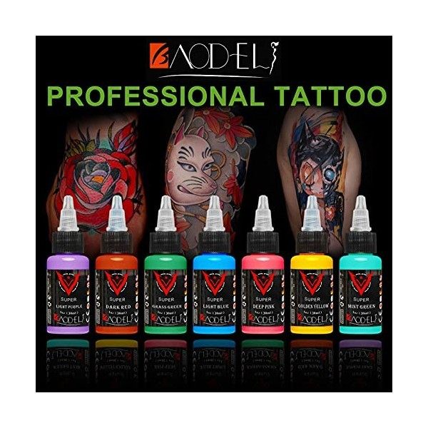 DLD Lot de 14 encres de tatouage permanentes pour tatouage - Noir et rouge - Flacon de 30 ml