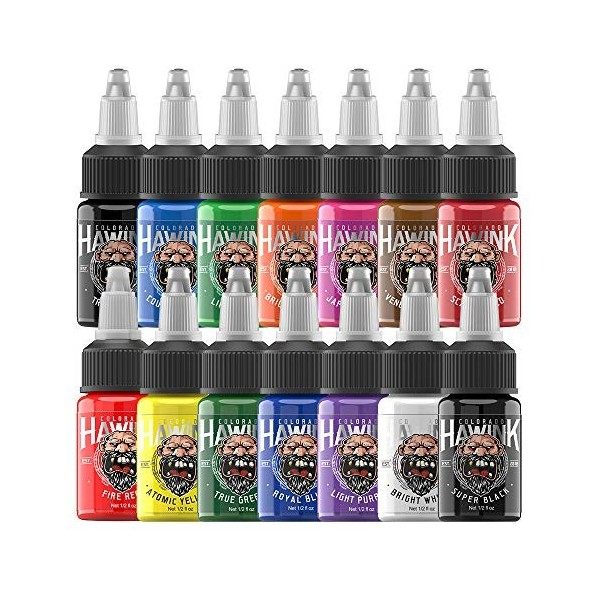 HAWINK Tattoo Ink Set Ensemble dencre de Tatouage 15 ml 14 oz 14 Bouteilles TI203-15-14