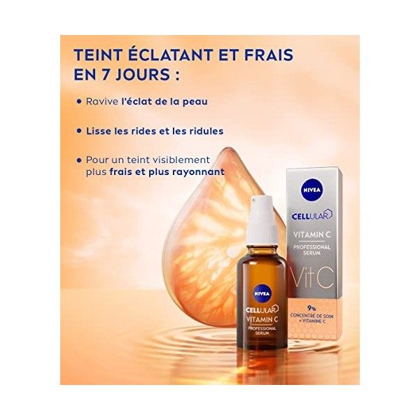 NIVEA Cellular Professional Serum VITAMIN C 1 x 30 ml , Sérum visage à la formule contenant de la vitamine C, Soin revitalis ...