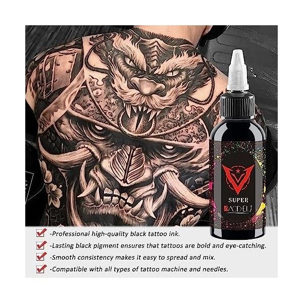 Baodeli Elemental Tattoo Supplies Encre noire 30 ml Parfait pour doublure et ombrage - Tribal - Permanent - Stable - Vérita T...