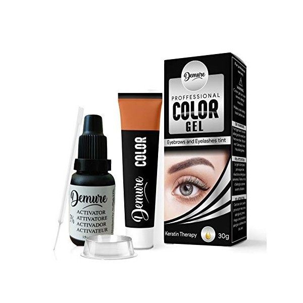 Teinture kit pour Cils et Sourcils DEMÚRE Gel 30g, Formule Professionnelle avec Complexe de Kératine 1.0 Noir 