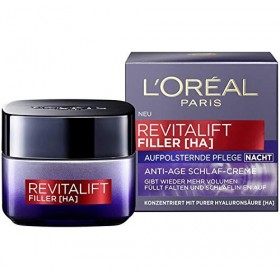 LOréal Paris Soin de nuit Revitalift Filler - Soin du visage anti-âge - Anti-rides et volume - Concentré dacide hyaluroniqu C...