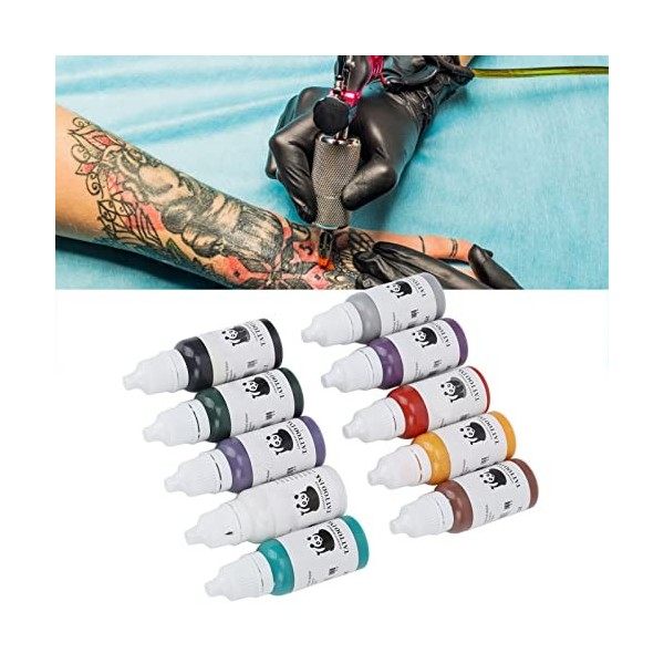 Kit Dencre de Tatouage Professionnel, 10 Encres de Couleur de Tatouage, Kit Dencre de Tatouage avec 10 Couleurs 15 Ml Chaqu