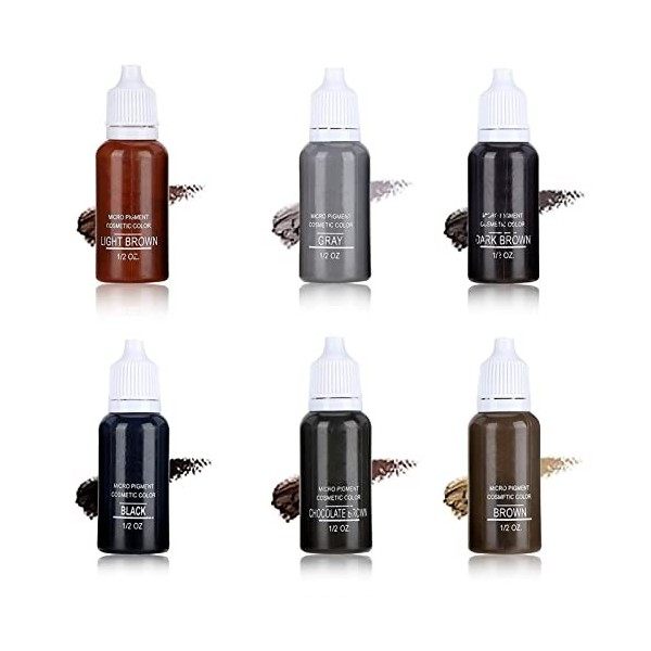 6pcs Encre pour le maquillage permanent, Encre de tatoueur encre liquide pigmentaire de tatouage semi-permanent avec extrait 