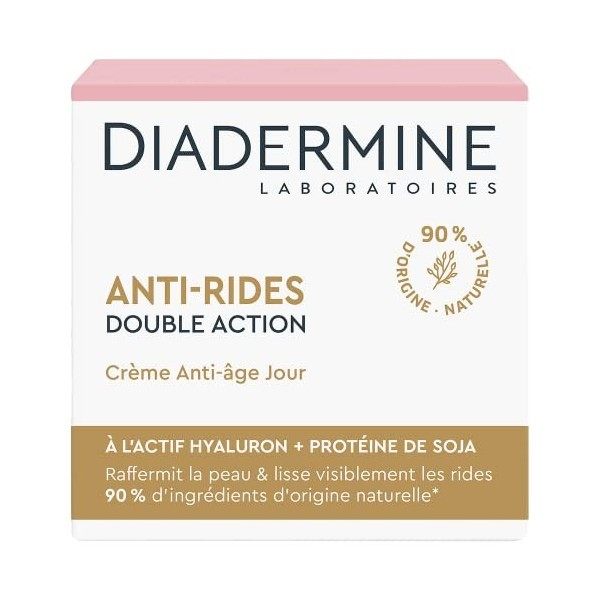 Diadermine - Crème Visage Jour - Soin Visage Anti-Rides Double Action - Actif Hyaluron et Protéine de Soja - Lisse visiblemen...