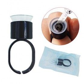 50 pièces Microblading Anneau Tasses, Bague de Tasses de Pigment avec éponge, Porte-encre de Tatouage de Sourcil pour le Supp