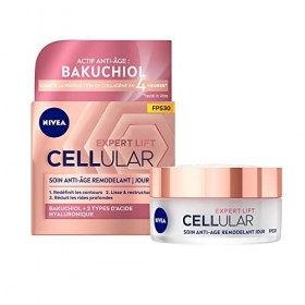 NIVEA Cellular EXPERT LIFT Soin de jour FPS 30 1 x 50 ml , crème anti-âge enrichie en Acide Hyaluronique et Bakuchiol, soin ...