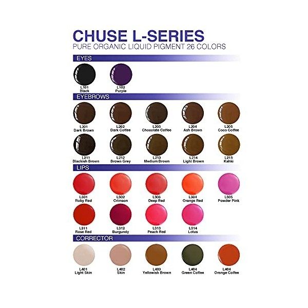 CHUSE Micro Pigment Maquillage Semi Permanent Encre de Tatouage Couleur Passé SGS DermaTest 10 ml L401 Peau Claire Tatouage