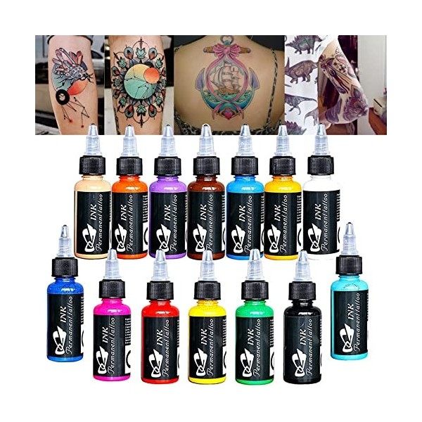 14 Pcs Encre de Tatouage UMIK Akitchen 14 Couleurs Kit 1 once 30ml / Flacon Encre Tatouage Pigment Kit pour Maquillage 3D Bea