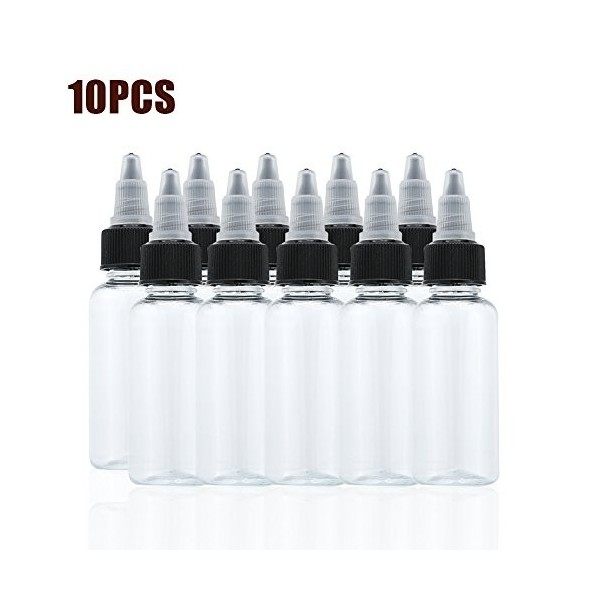 Bouteilles dencre vides de tatouage avec des bouchons torsadés, accessoires de tatouage de bouteilles en plastique de 10pcs 