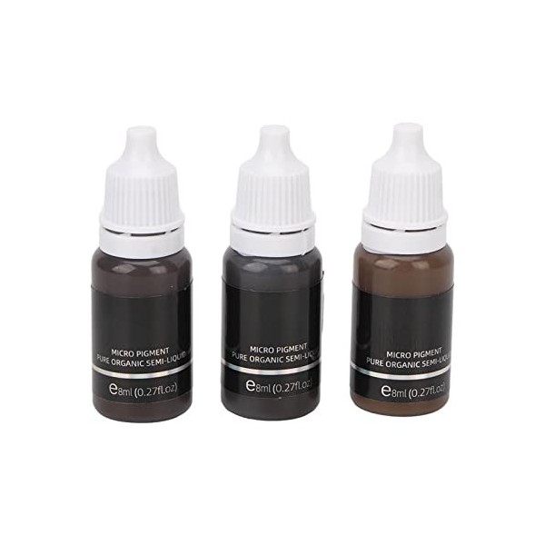 3 Pièces Pigments de Microblading des Sourcils Noir Clair Brun foncé Encre de Tatouage des Sourcils pour la Pratique de Luti