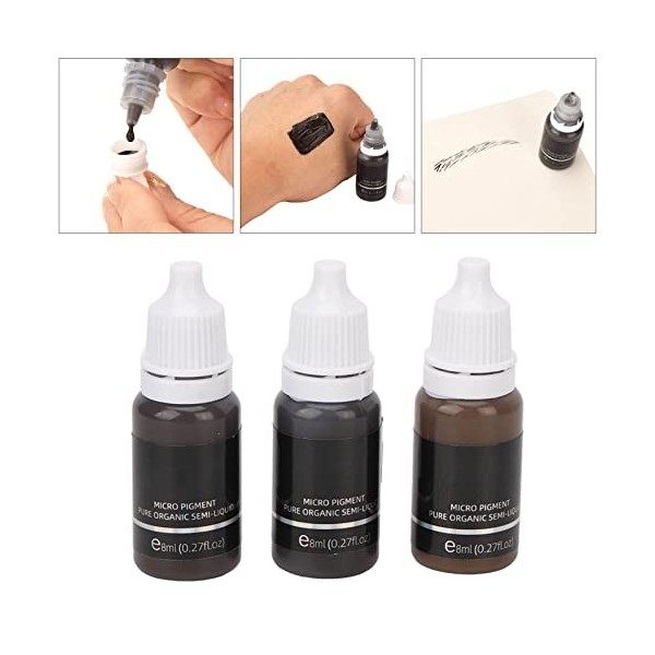 3 Pièces Pigments de Microblading des Sourcils Noir Clair Brun foncé Encre de Tatouage des Sourcils pour la Pratique de Luti