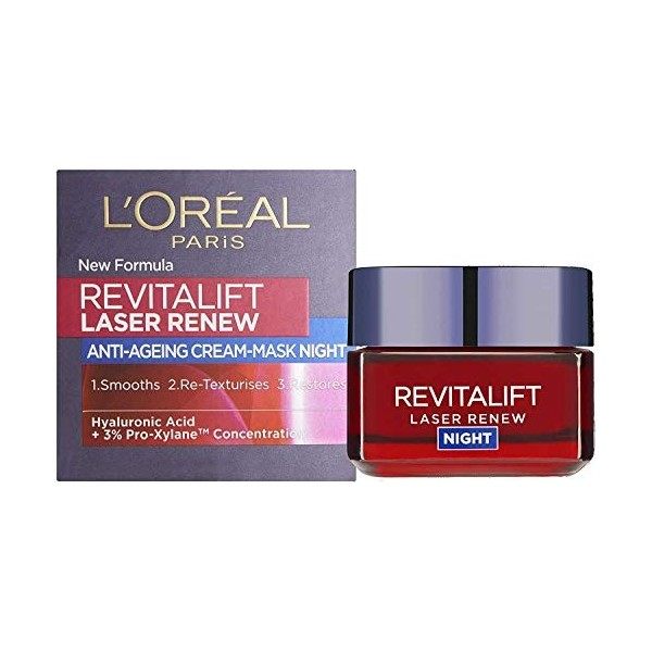 Crème hydratante laser pour le visage Revitalift de LOréal Paris, masque de nuit anti-âge à triple action X3 avec rétinol pr ...