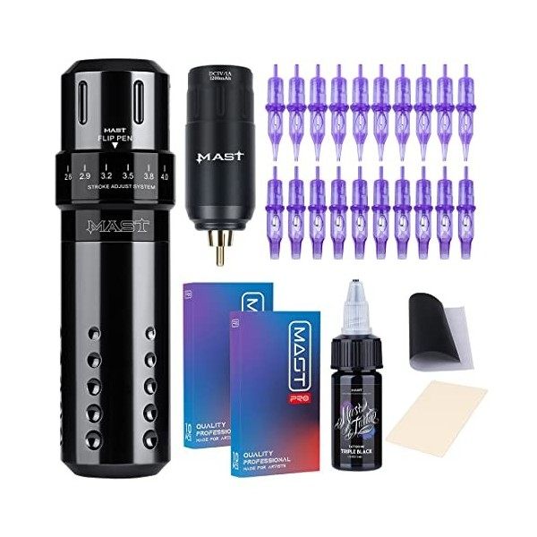 Mast Kit Tatouage Kit Professional Mast Flip Wireless Tattoo Pen Machine Wireless Battery Power Supply RCA Jack Cartridges Ta