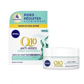 NIVEA Q10 Power Soin de jour Anti-Rides +Resserre les pores FPS 15 1 x 50 ml , crème anti-âge enrichie en Q10 & créatine, so ...
