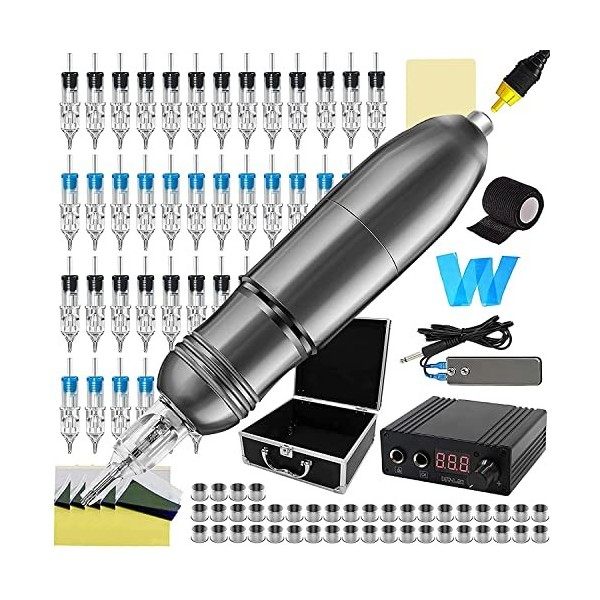 Unihuby Rotary Kit Stylo Machine Kit - 40 Cartouches Aiguilles Kit Stylo Fausse Peau Papier de Transfert ARGENT 