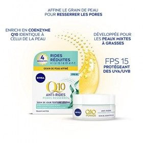 NIVEA Q10 Power Soin de jour Anti-Rides +Resserre les pores FPS 15 1 x 50 ml , crème anti-âge enrichie en Q10 & créatine, so