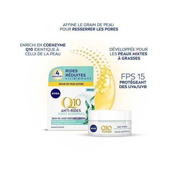 NIVEA Q10 Power Soin de jour Anti-Rides +Resserre les pores FPS 15 1 x 50 ml , crème anti-âge enrichie en Q10 & créatine, so ...