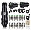 LIUMATE Kit de stylo de tatouage rotatif avec 2pcs sans fil batterie Alimentation Machine à tatouer Kit Professionnel avec 20