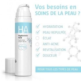 Creme Acide Hyaluronique Visage 50ml - Soin Anti Rides Hydratant pour une Peau Lissée et Rajeunie - Acide Hyaluronique Eau de...