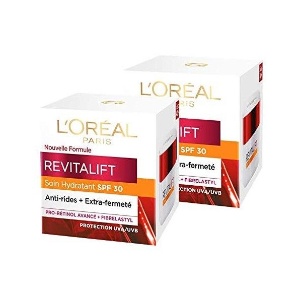 Loréal Paris Revitalift Soin De Jour Hydratant Protection Solaire Spf 30 50 Ml - Lot De 2 Crème Jour et Nuit