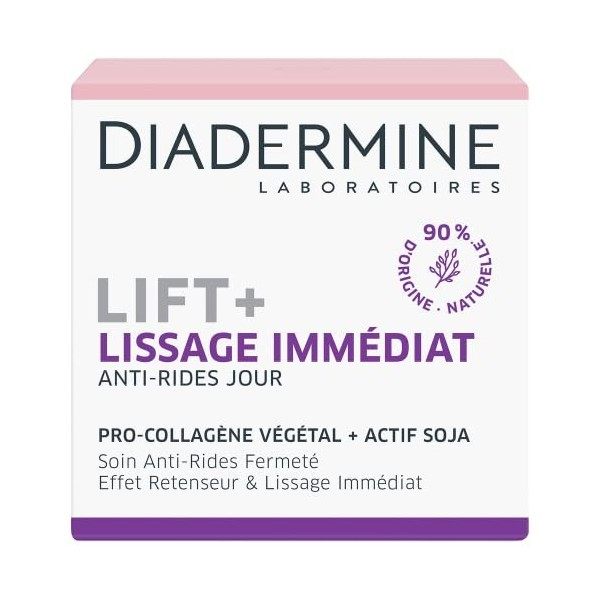 Diadermine - Lift+ Lissage Immédiat - Crème de Jour Visage Anti-Rides Ultra Tenseur - Soin Fermeté - Pro-Collagène végétal et...