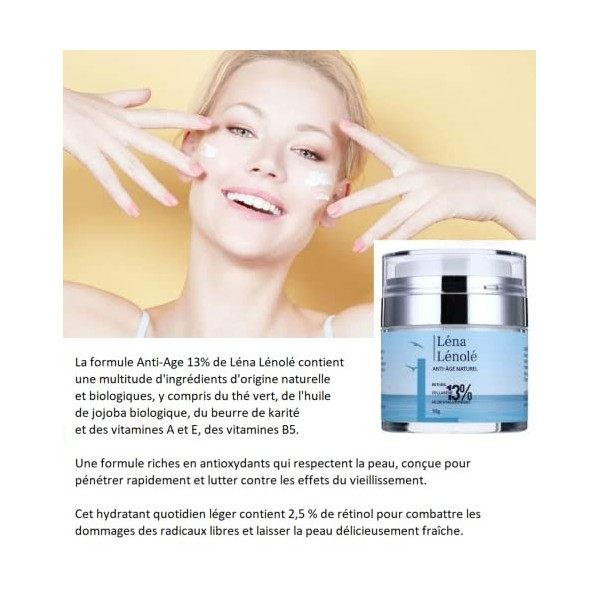 LÉNA LÉNOLÉ - Creme Anti Rides Femme & Homme - Anti Age & Cerne - Acide hyaluronique - Retinol, Collagene, Vitamine C, Plante...