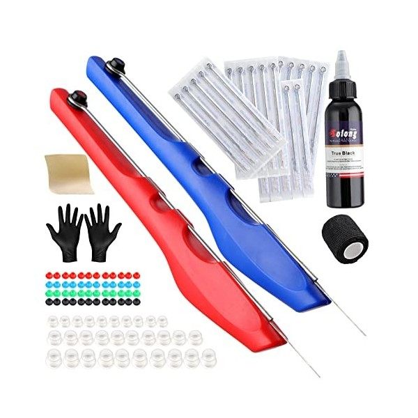 Solong Tattoo Poke and Stick Tattoo Kit DIY Hand Stick n Tattoo Poke Pen Set Kit de tatouage manuel avec gants dencre de tat