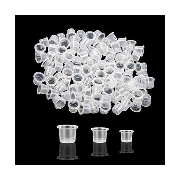 300 Pièces Cup Tatouage, Caps Capsules DEncre en Plastique, Gobelets dEncre de Tatouage Mélangés Caps, Mixed Small Medium L