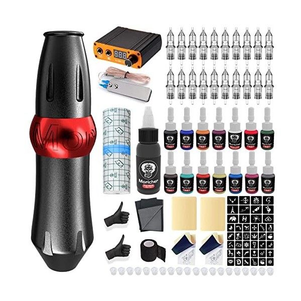 Kit Tatouage Complet - Moricher Tattoo Stylo Rotatif Hybride 15 Encres 20 Cartouches Tattoo Machine Set pour Artistes Tatoueu