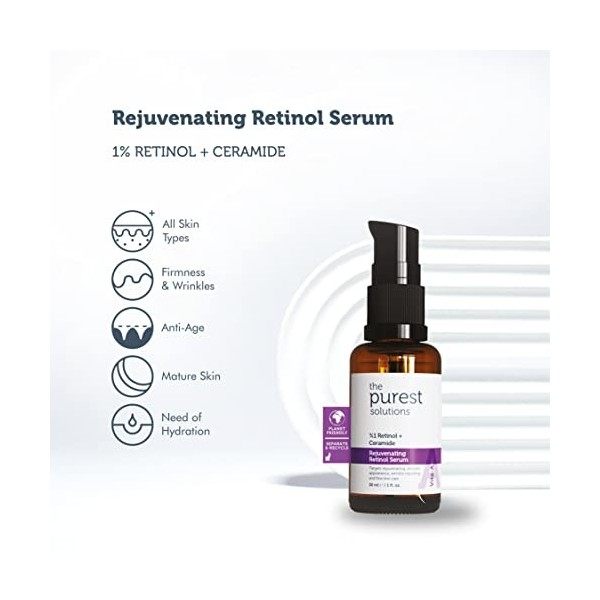 The Purest Solutions Vita-A Rejuvenating Retinol Serum 1% Retinol + Ceramide - Promote Skin Hydration - Reduce Wrinkles, Fi