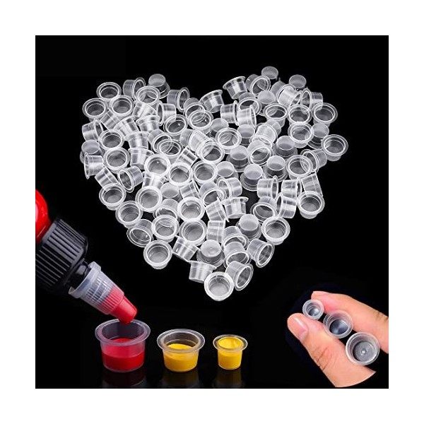 300 PCS Tasses d’Encre de Tatouage en Plastique Caps Encre Tatouage 3 Tailles Cup Tattoo Ink Capuchon Encre Tatouage Transpar