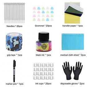 Hand Poke and Stick Tattoo Kit - Rayyl Stick and Poke Pen Kit 3D Hand Poke Pen 20pcs Aiguilles de tatouage Encre de tatouage 