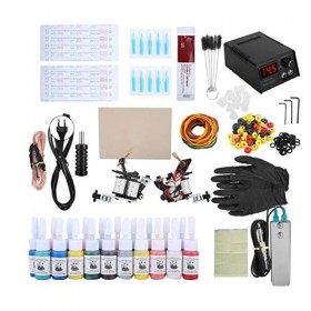 Kit de tatouage complet pour débutants - Tattoo Power Supply Encres Tattoo Needles Shader Liner Machine EU 