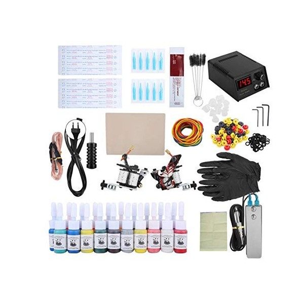 Kit de tatouage complet pour débutants - Tattoo Power Supply Encres Tattoo Needles Shader Liner Machine EU 