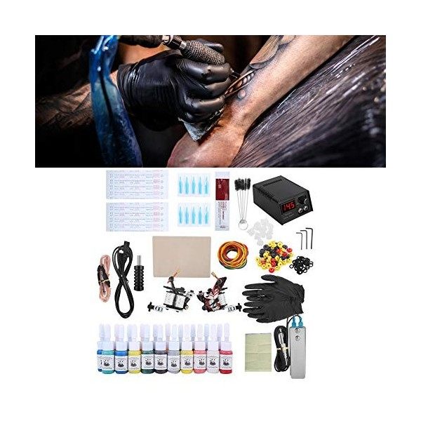 Kit de tatouage complet pour débutants - Tattoo Power Supply Encres Tattoo Needles Shader Liner Machine EU 