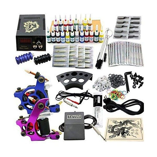 Tattoo Kit de Tatouage 2 Machine à Tatouer Professionnelle 20 Encres Power Supply Aiguille de Tatouage Tattoo Set