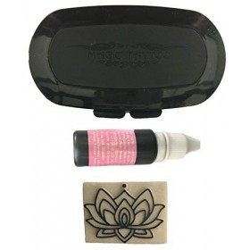 Pierre Tatouage Temporaire Ephémère Magic Tattoo- Encre 20 ml +Encreur avec 2 mousses XXL +Pierre à tatouer résine 4,5 cm x 6