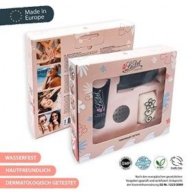 Set pour Tatouages Temporaires - Make Up Noir et Tampon + 80 Strass Autocollants + 1 Pierres à Tatouer - Taille M