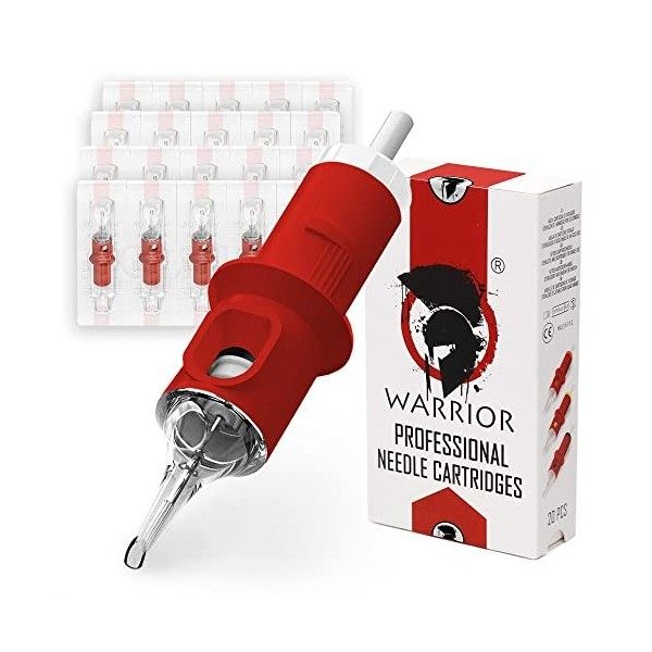 WARRIOR Rouge Cartouches et daiguilles de Tatouage Round Liner Tattoo Needle Cartridge Stérilisée Professionnelle 20 pièces 