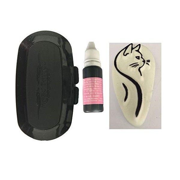 TATOUAGE TEMPORAIRE PIERRE A TATOUER EN RESINE CHAT REF: 511 5,5 CM X 3 CM + ENCREUR ET ENCRE 20 ML